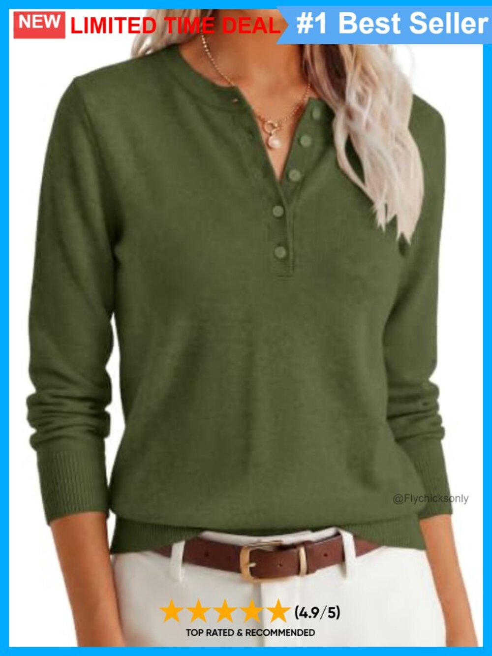 Women's Henley Long Sleeve Button Pullover Sweater Lightweight Knit